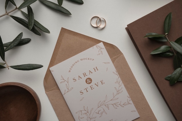 PSD wedding invitation mock-up with natural background