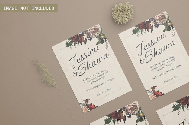 PSD wedding invitation mockup left angle view