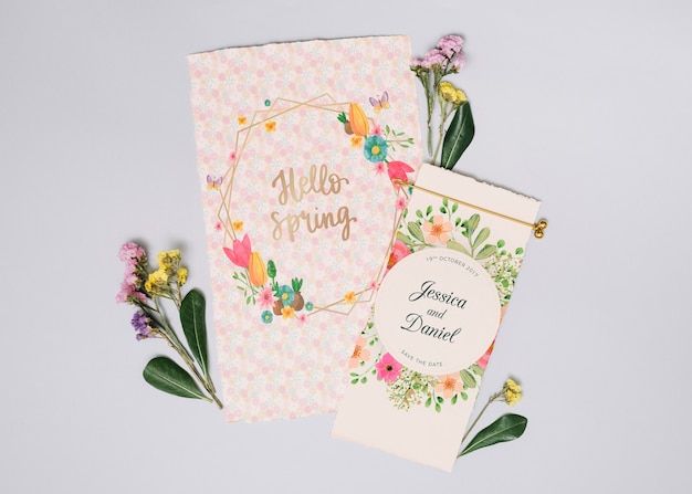 PSD wedding invitation mockup with floral concept