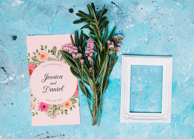 PSD wedding invitation mockup with floral concept