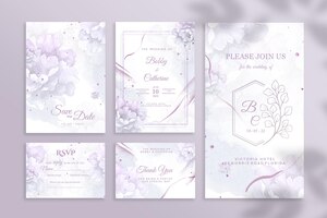 wedding invitation pack with purple flower