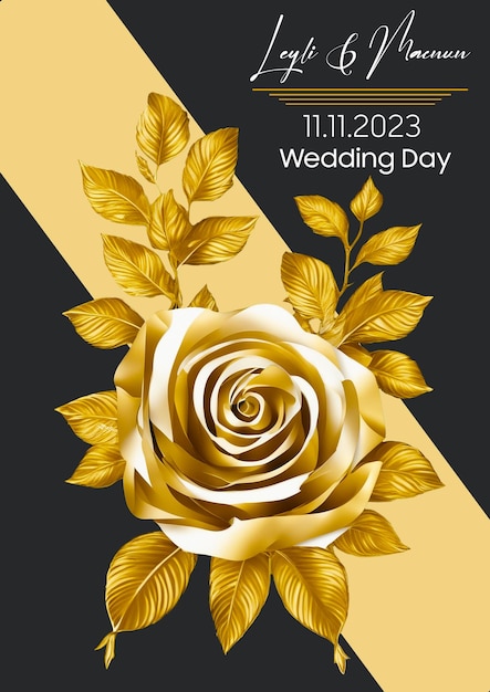 Wedding invitation PSD card template golden rose 1