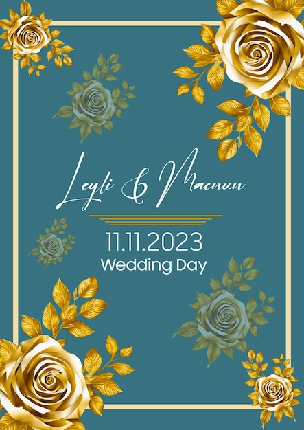 PSD wedding invitation psd card template golden rose 6