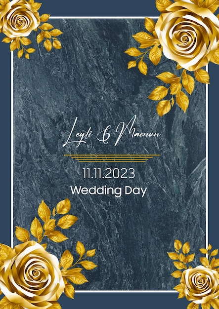 Wedding invitation psd card template golden rose 8