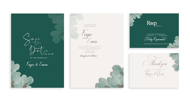 Invito a nozze, salva la data, grazie, rsvp card design template psd