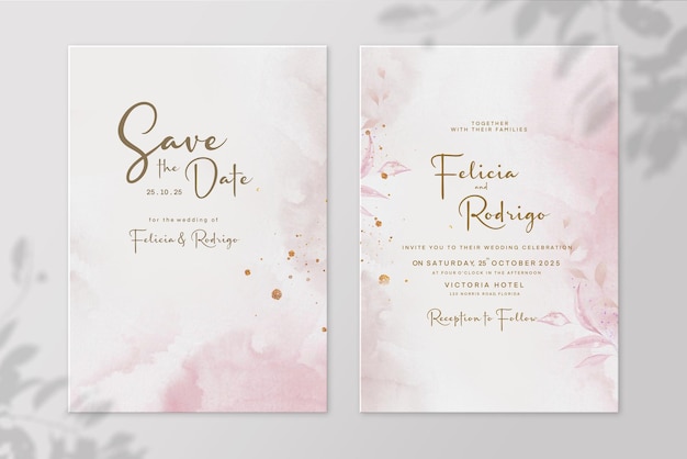 PSD wedding invitation and save the date with pink watercolor