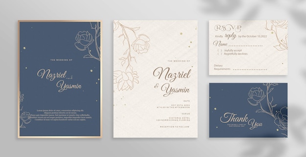 Wedding Invitation Set with Navy Background