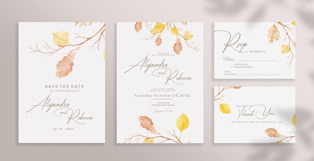 Wedding invitation set with orange flower