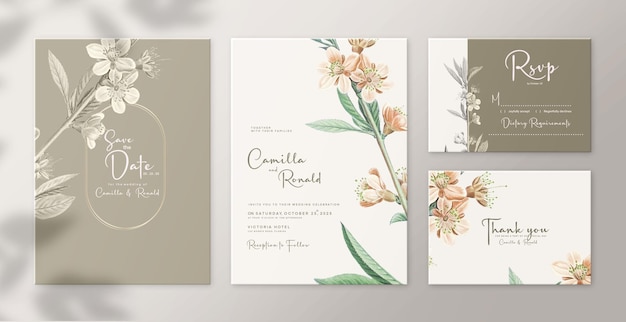 Wedding Invitation Set with Orange Flower