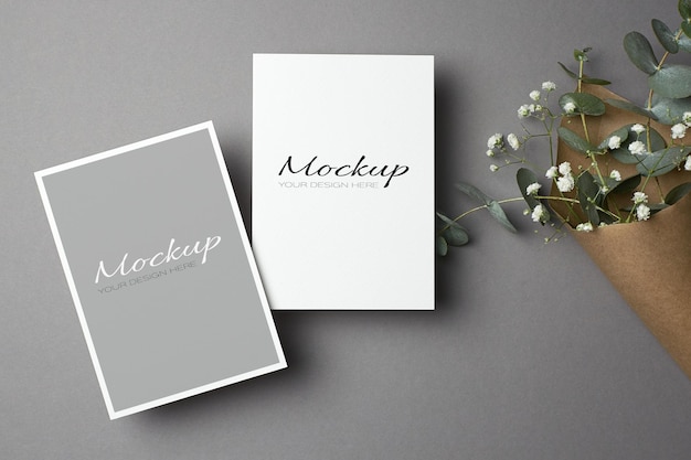 Wedding invitation stationary card mockup with front and back sides