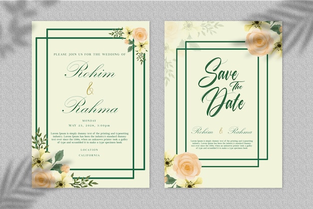結婚式の招待状のテンプレートカードのデザインPSD
