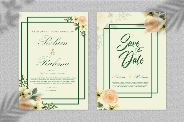 Wedding invitation template card design psd