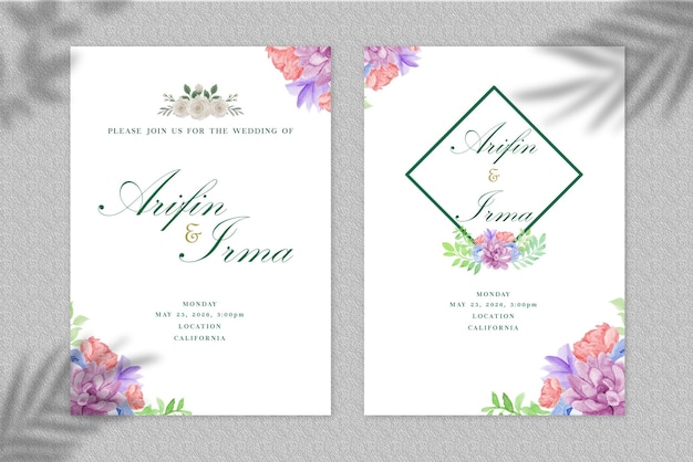 Wedding invitation template card design psd