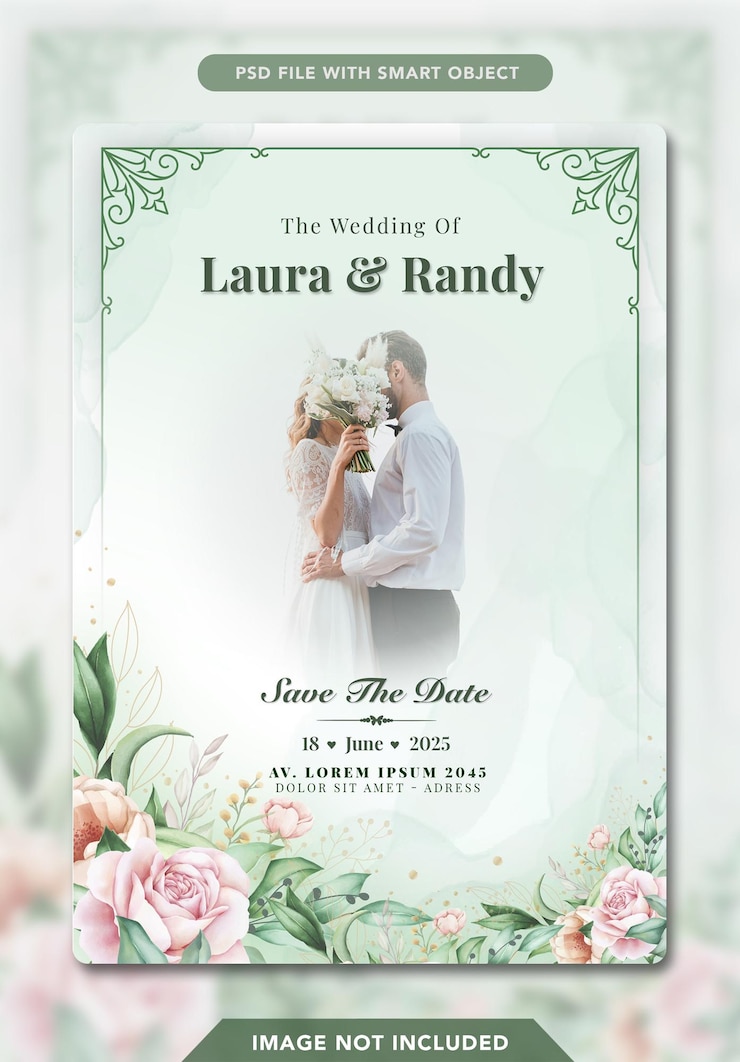 PSD 結婚式の招待状のテンプレート フラットデザイン