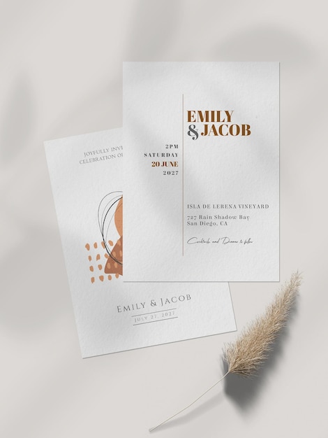 PSD wedding invitation template mockup simple minimal style n4