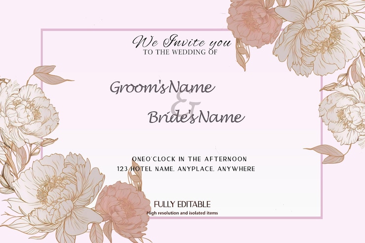 PSD wedding invitation template peony simple design