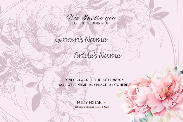 Wedding Invitation Template Peony Simple Design