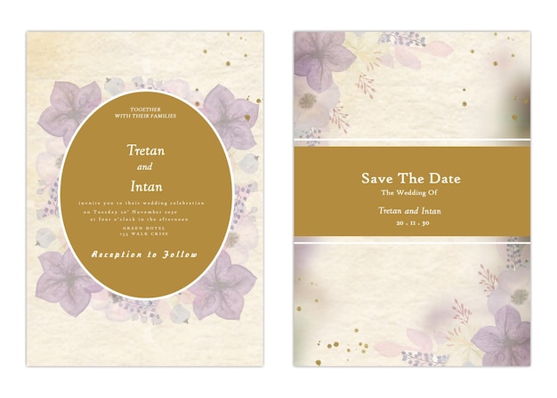 wedding invitation template set with flowers Premium Vector