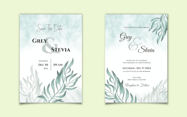 Wedding Invitation Template Watercolor Hand Painted leaf frame