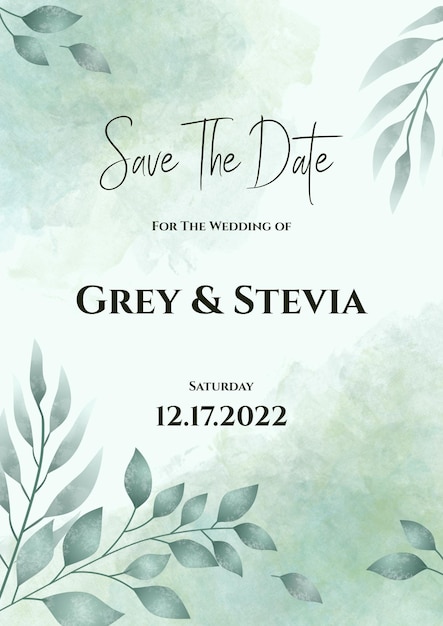 Wedding invitation template watercolor hand painted leaf frame