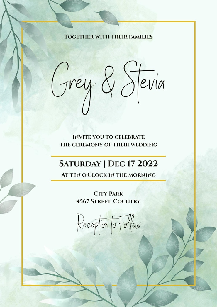 PSD wedding invitation template watercolor hand painted leaf frame