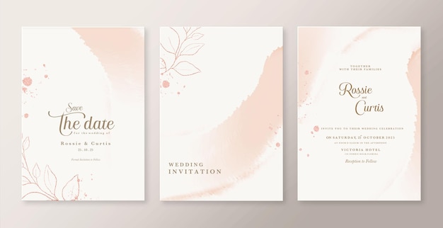 Wedding Invitation Template with Beige Watercolor