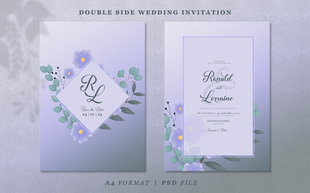 Wedding invitation template with dark blue gradient background