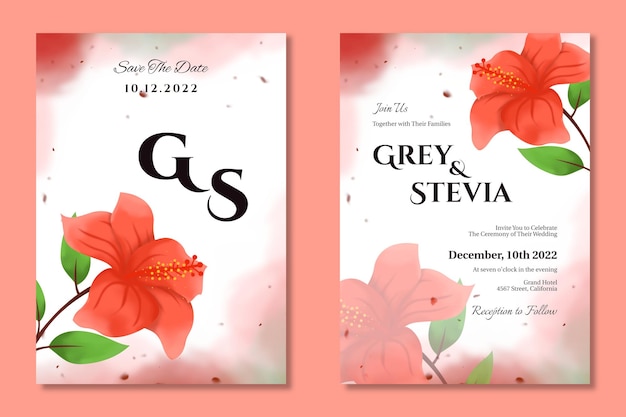 Wedding invitation template with floral ornament