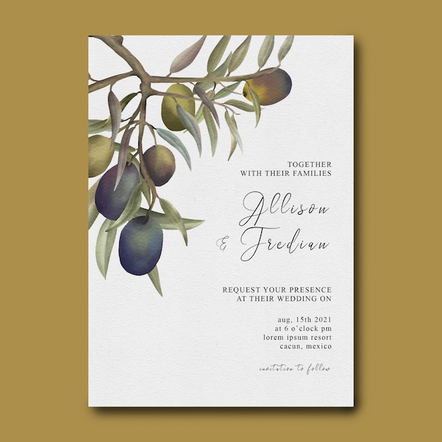 Wedding invitation template with flower bouquet decoration
