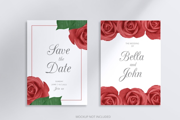 PSD wedding invitation template with flower watercolor