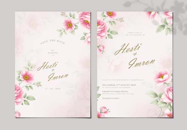 PSD wedding invitation template with flower