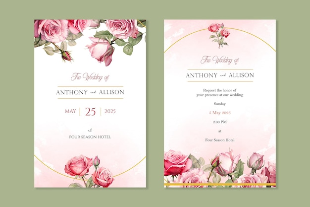 Wedding invitation template with flowers