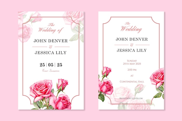 PSD wedding invitation template with flowers