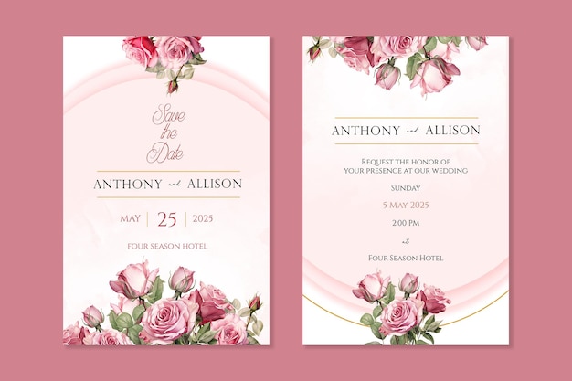 Wedding invitation template with flowers