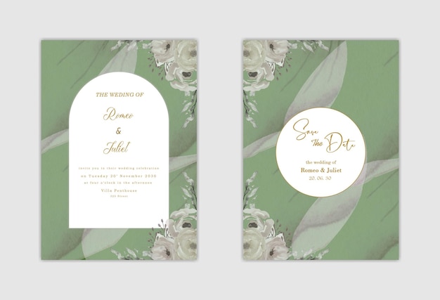 PSD wedding invitation template with green cherry blossom premium psd