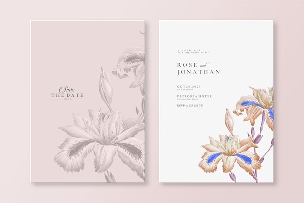 wedding invitation template with irises