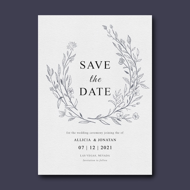 PSD wedding invitation template with leaf sketch