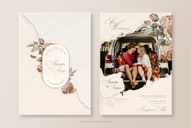 Wedding invitation template with photo frame