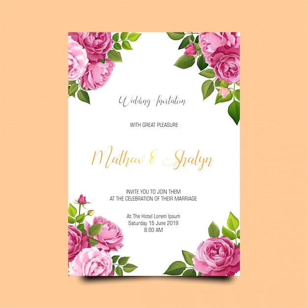 Wedding invitation template with roses