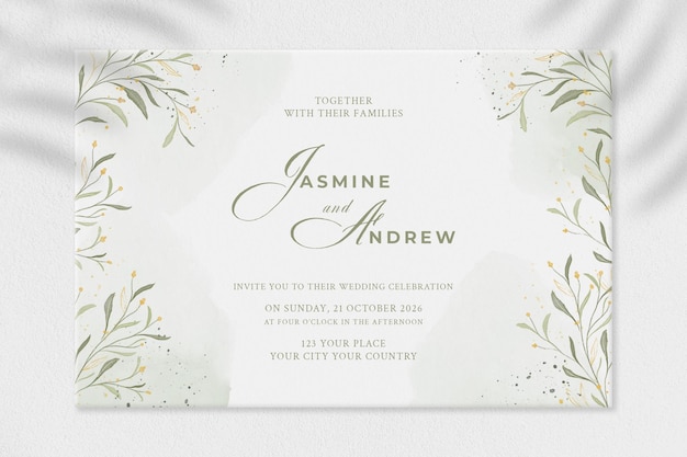 PSD wedding invitation template with yellow flower premium psd