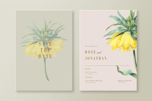 PSD wedding invitation template with yellow flower