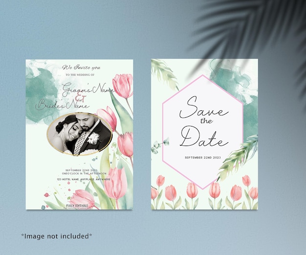 PSD a wedding invitation that says save the date on it.