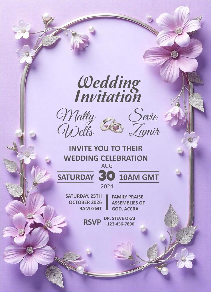 PSD a wedding invitation for a wedding reception with flowers on the top