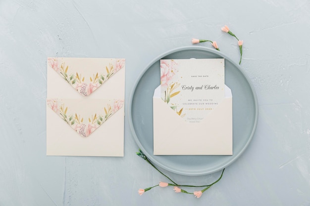 Wedding invitation with envelope mock-up