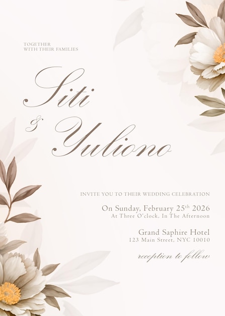wedding invitation with flower background
