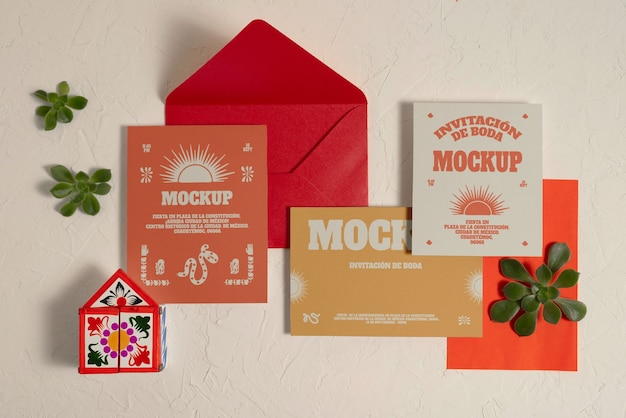 wedding invitation with mexican aesthetic mockup