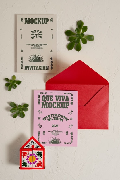 Wedding invitation with mexican aesthetic mockup