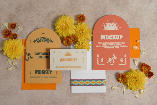 wedding invitation with mexican aesthetic mockup