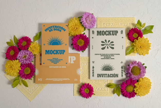 wedding invitation with mexican aesthetic mockup