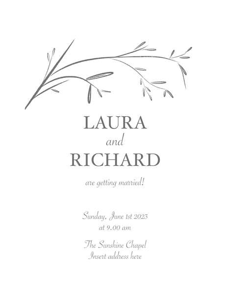 PSD a wedding invitation with a plant design on it.